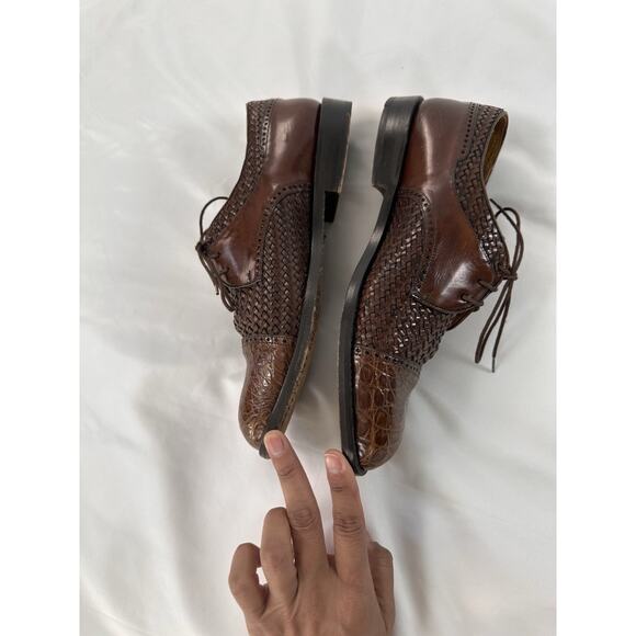 Mezlan Genuine Crocodile Shoe Men Size 8 Leather Cap Toe Brown Lace Up Shoes main image 4
